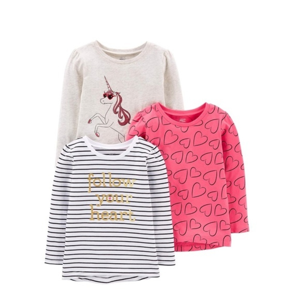 Simple Joys by Carter's toddler Girls 3-Pack Graphic Long-Sleeve Tees size 2T
